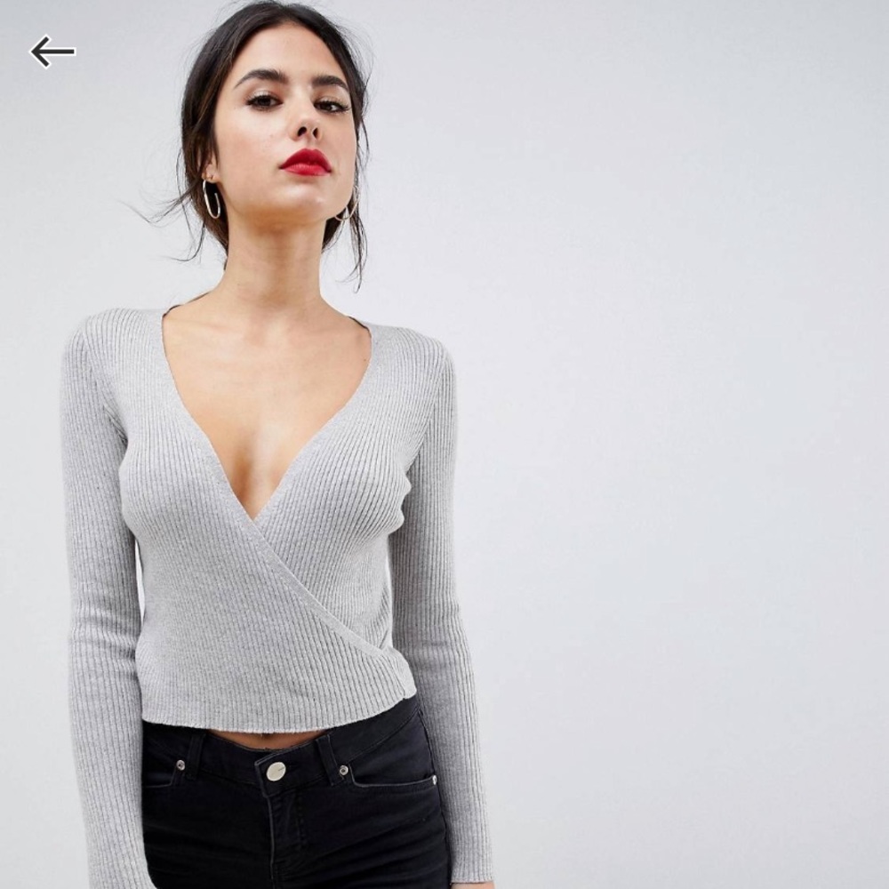 ASOS Crop Wrap Gray Sweater